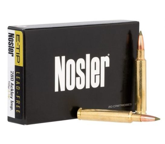 Nosler 280 Ackley Improved 140 grain E-Tip Lead-Free Rifle Ammo, 20/Box – 40067