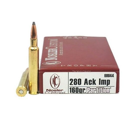 Nosler Trophy Grade 280 Ackley Improved 160 grain Partition Rifle Ammo, 20/Box – 60044