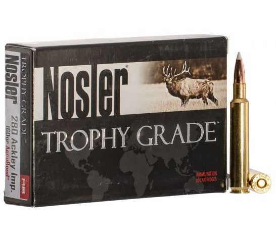 Nosler Trophy Grade 280 Ackley Improved 160 grain AccuBond Rifle Ammo, 20/Box – 60076