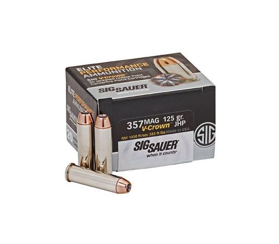 Sig Sauer .357 Magnum 125gr JHP V-Crown Elite Performance Ammunition, 20 Round Box – E357M1-20