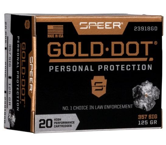 Speer Gold Dot 125 gr Hollow Point .357 Sig Ammo, 20/box – 23918GD