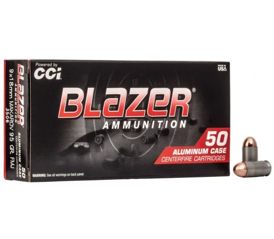CCI Blazer 95 gr Full Metal Jacket Round Nose 9x18mm Makarov Ammo, 50/box – 3506