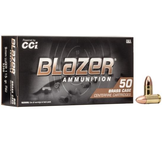 CCI Blazer Brass 9mm Ammo 115 Grain FMJ 50 rd/box – 5200