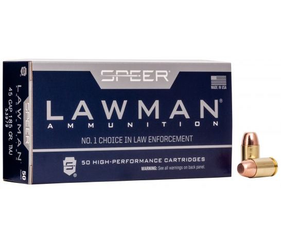 Speer Lawman Training 185 gr Total Metal Jacket .45 GAP Ammo, 50/box – 53979