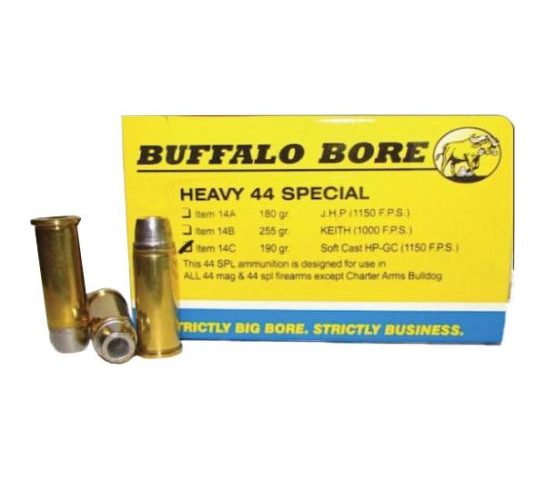 Buffalo Bore Heavy 44 Spl 190 grain Soft Cast Hollow Point Pistol and Handgun Ammo, 20/Box – 14C20