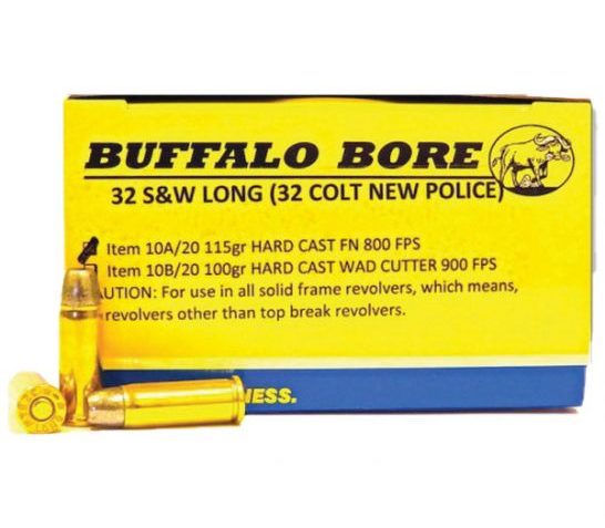 Buffalo Bore Colt New Police 32 S&W Long 115 grain Hard Cast Lead Flat Nose Pistol and Handgun Ammo, 20/Box – 10A/20