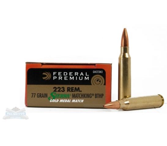 Federal 223 77gr Sierra MatchKing BTHP Gold Medal Match Ammunition 20rds – GM223M3