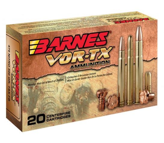 Barnes Bullets VOR-TX Safari 500 gr TSX Flat Base .470 Nitro Express Ammo, 20/box – 22030