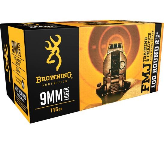 Browning Training & Practice 115 gr Full Metal Jacket 9mm Ammo, 100/box – B191800094