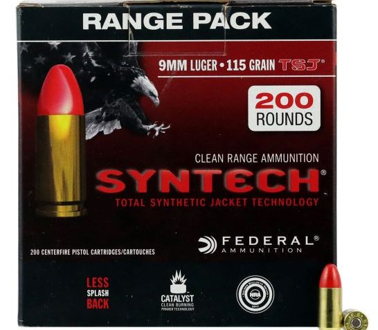 Federal American Eagle Syntech Range 115 gr Total Syntech Jacket Round Nose 9mm Ammo, 200/box – AE9SJ1200
