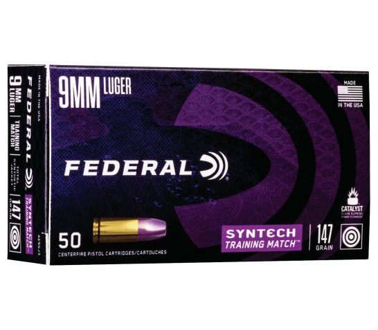 Federal American Eagle Syntech Training Match 147 gr Syntech Jacket Flat Nose 9mm Ammo, 50/box – AE9SJ3