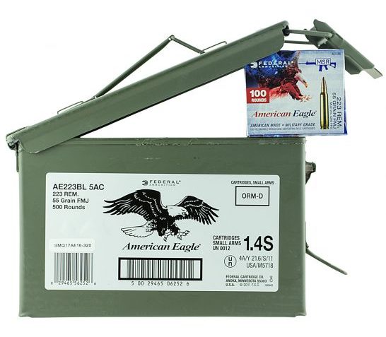 Federal American Eagle 55 gr Full Metal Jacket .223 Rem/5.56 Ammo, 500/box – AE223BL5AC