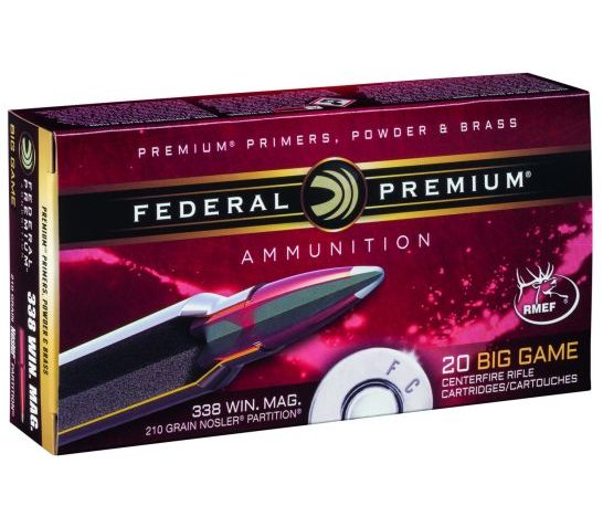 Federal Premium 210 gr Nosler Partition 338 Win Mag Ammo, 20/box – P338A2