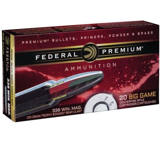 Federal Premium 225 gr Trophy Bonded Bear Claw .338 Win Mag Ammo, 20/box – P338T1