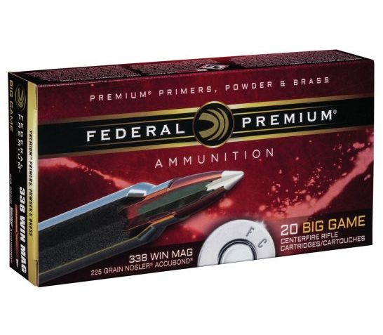 Federal Premium 225 gr Nosler AccuBond .338 Win Mag Ammo, 20/box – P338A1