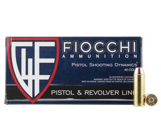 Fiocchi Shooting Dynamics 225 gr Copper Metal Jacket Flat Point .45 Colt Ammo, 50/box – 45LCCMJ