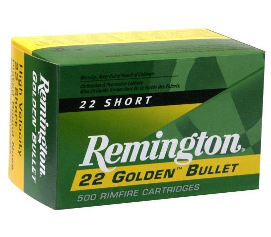 Remington 22 Golden Bullet 29 gr Plated Lead Round Nose .22 Short Ammo, 100/box – 1000