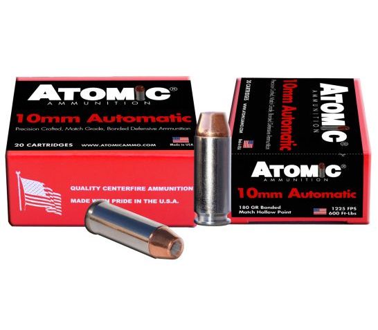 Atomic Ammunition 180 gr Bonded Match Hollow Point 10mm Ammo, 20/box – 00457