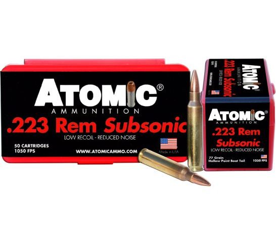 Atomic Ammunition Subsonic 77 gr Hollow Point Boat Tail .223 Rem/5.56 Ammo, 50/box – 429