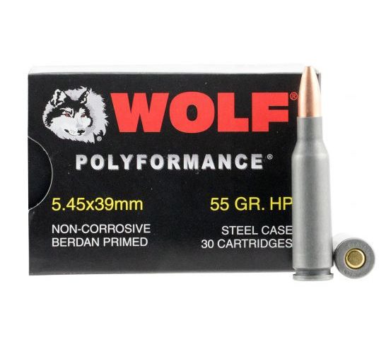Wolf Performance PolyFormance 55 gr Hollow Point 5.45x39mm Ammo, 750/case – 545BHP