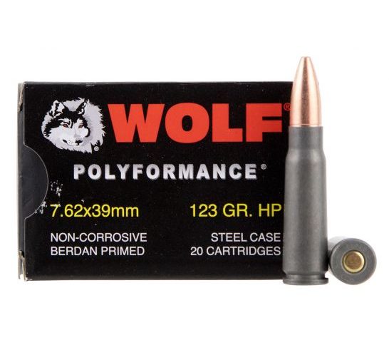 Wolf Performance PolyFormance 123 gr Hollow Point 7.62x39mm Ammo, 1000 rds/case – 762BHP