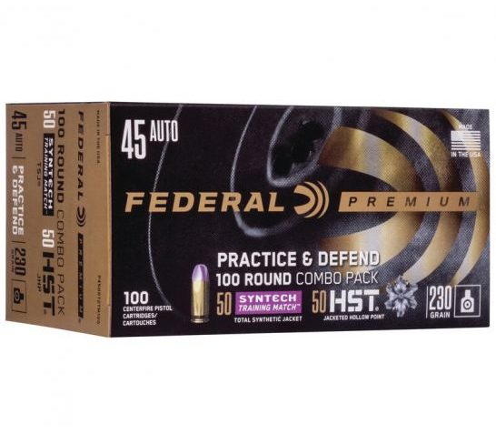 Federal Practice & Defend 230 gr HSTJHP/TSJ .45 Auto Ammo, 100/pack – P45HST2TM100