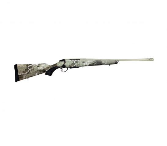 Tikka T3x Lite, Bolt Action Rifle, 308 WIN, 22.4" Fluted Barrel, 1:11 Twist, Threaded 5/8×24, Veil Alpine Camo, Synthetic Stock, Cerakote Barrel and Action, Green Color, Right Hand, 3Rd, 1 Mag, Includes Matching Muzzle Brake