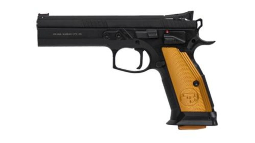 CZ 75 Tactical Sport Orange 9mm, 5.23" Barrel, Steel Frame, Black, Thin Alum Grips, Ambi Safety, Adj Target Sights, 2x20rd Mags