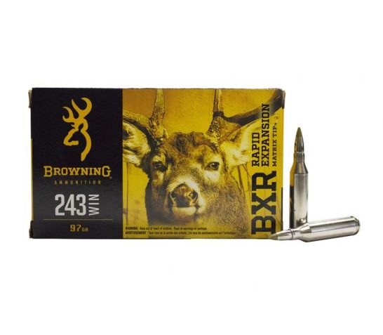Browning 243 Winchester 97gr BXR Rapid Expansion Rifle Ammunition, 20 Round Box – B192102431