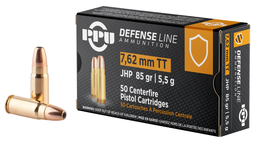 PPU Defense Line 7.62x25mm Tokarev 85gr JHP Rifle Ammo – 50 Rounds