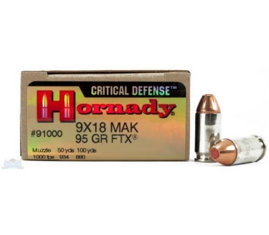 Hornady 9×18 Makarov 95gr FTX Critical Defense Ammunition 25rds – 91000