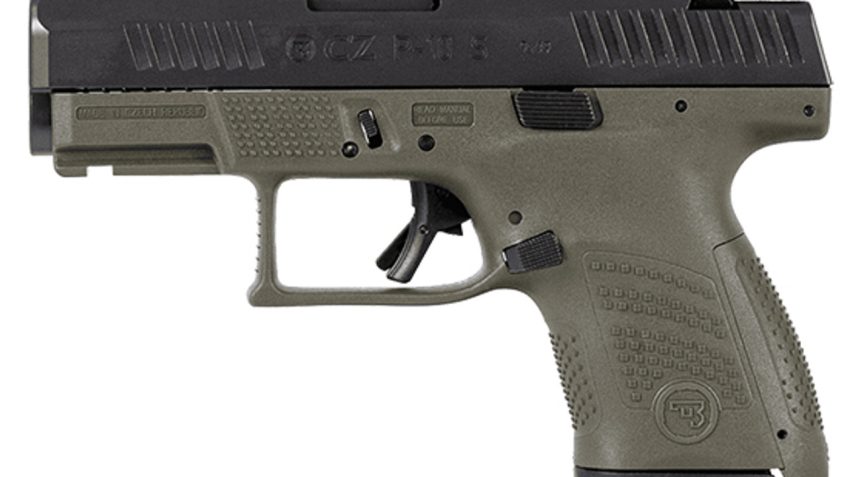 CZ P-10 S Sub-compact 9mm, 3.5" Barrel, Nitride Slide Finish, Olive Drab Green, 3 Backstraps, Fixed Sights, Integrated Trigger Safety, Reversible Mag Catch, 12rd