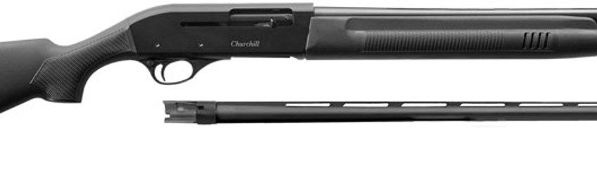 EAA Akkar Churchill 220 Combo 20 Ga, 3", 18.5" & 26" Barrels, Black, 18.5" Barrel- Ramp Front Sight, Cyl Fixed Choke, 26" -Fiber Optic Bead, Impr Cyl/Mod/Full Chokes, 4rd