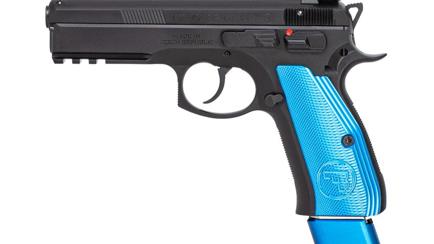 CZ 75 SP-01 Competition Blue 9mm, 4.6" Barrel, Red FO Front, Blue Alumnium Grips, Black, 21rd