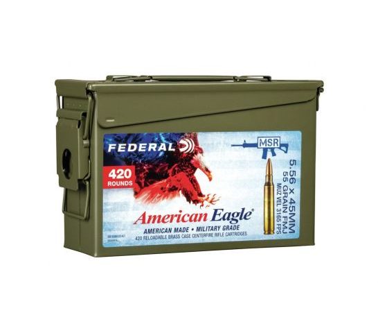 Federal American Eagle 5.56 55gr FMJ-BT 420rd M2A1 Ammo Can – XM193bk420 AC1