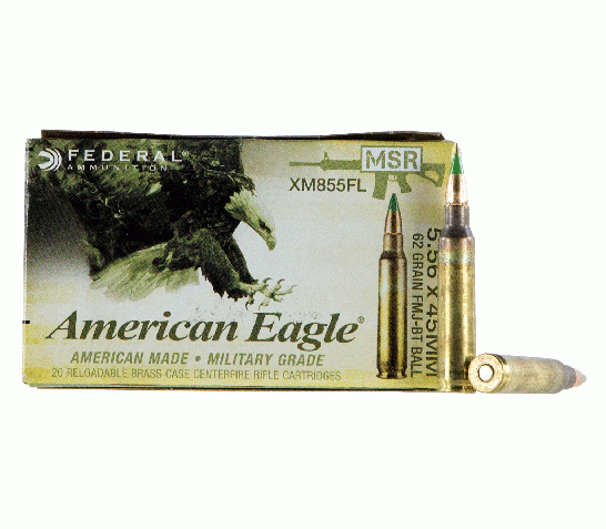 Federal American Eagle 62 GR FMJBT 5.56 Ammo, 20rds/box – XM855FL