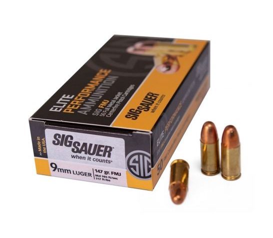 Sig Sauer 9mm 147gr FMJ Elite Ball Ammunition 50rds – E9MMB3-50