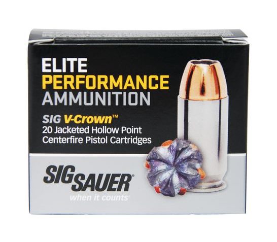 Sig Sauer 10mm 180gr JHP V-Crown Elite Performance Ammunition 20rds – 10MM1-20