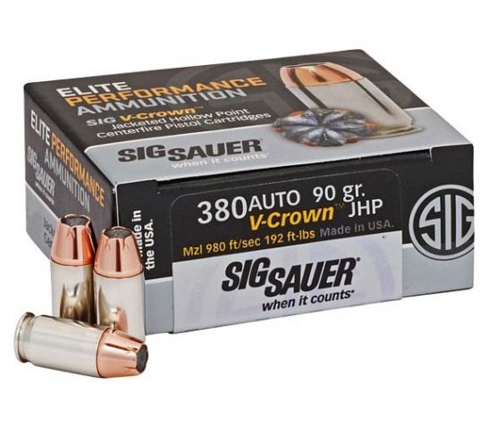 Sig Sauer 380 Auto 90gr V-Crown JHP Ammunition, 50 rounds – E380A1-50