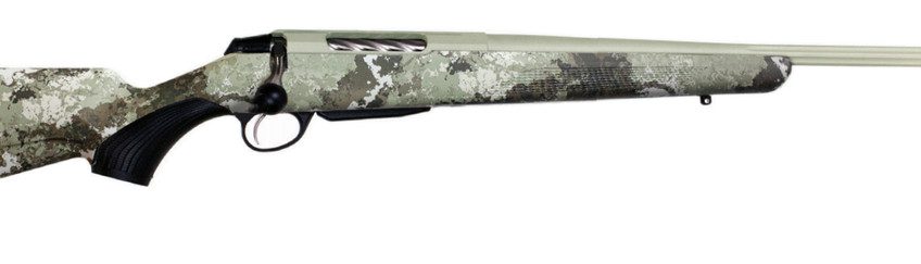 Tikka T3x Lite, Bolt Action Rifle, 6.5 Creedmoor, 24.38" Fluted Barrel, 1:8 Twist, Threaded 5/8×24, Veil Alpine Camo, Synthetic Stock, Cerakote Barrel and Action, Green Color, Right Hand, 3Rd, 1 Mag, Includes Matching Muzzle Brake