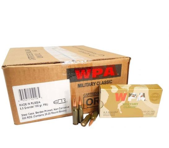 Wolf Performance Military Classic 100 gr Full Metal Jacket Boat Tail 6.5mm Grendel Ammo, 500 rds/case – MC65GRENFMH