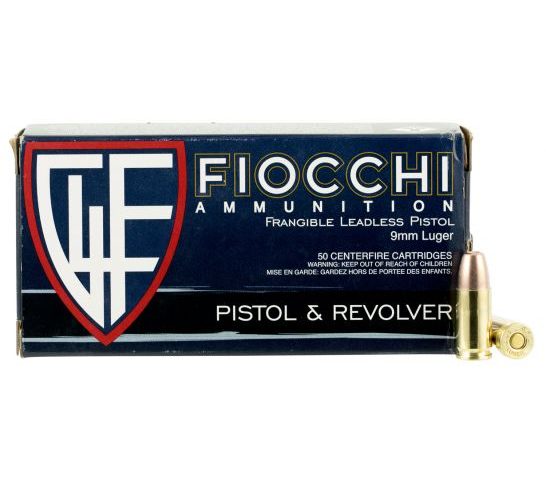 Fiocchi Shooting Dynamics Ammo Brass 9mm 50-Rounds 100 Grain Non-Tox Frangible