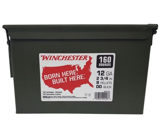 Winchester Born Here Built Here 9 Pellet 00 Buckshot 12 GA 2.75-inch 160 Rds with Ammo Can