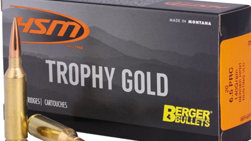 HSM Ammunition Trophy Gold 6.5mm PRC 130 Grain Jacketed Hollow Point Brass Cased Rifle Ammo, 20 Rounds, 65PRC130VLD
