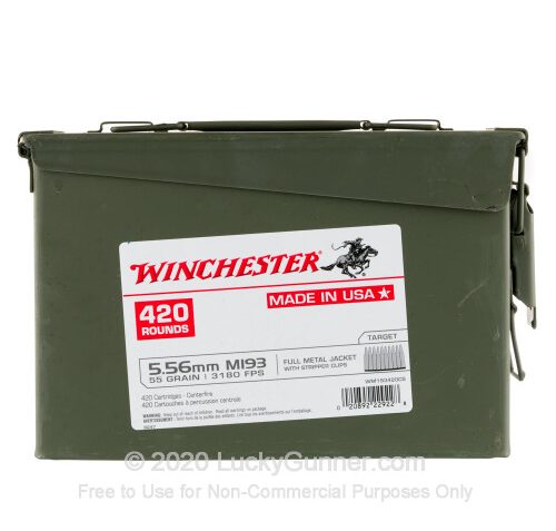 5.56×45 – 55 Grain FMJ M193 – Winchester USA – 420 Rounds on Stripper Clips in Ammo Can