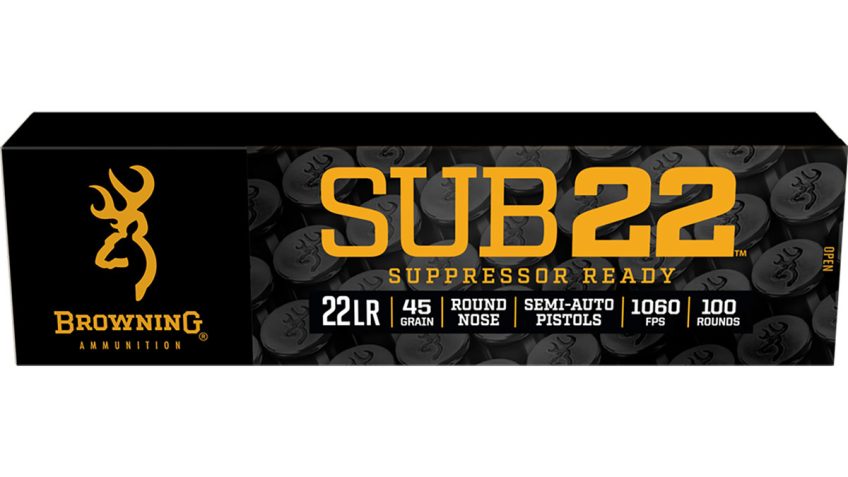 Browning BROWNING SUB-22 22 LR 45 Grain Blackened Lead Round Nose Brass Rifle Ammo, 100 Rounds, B194122102