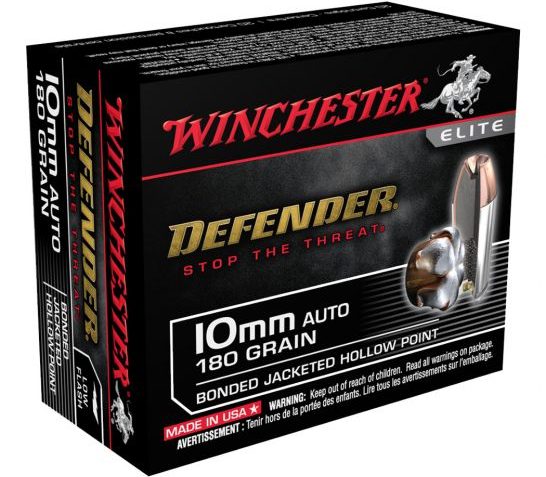Winchester DEFENDER 10mm Auto 180 grain Bonded Jacketed Hollow Point Centerfire Pistol Ammo, 20 Rounds, S10MMPDB