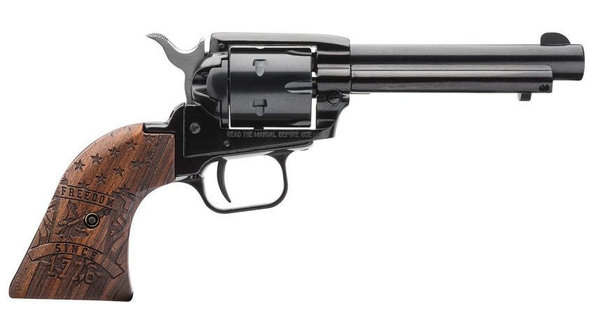 Heritage Rough Rider 22 LR, 4.75" Barrel, Fixed Sights, Engraved Wood Grips, Black, 6rd