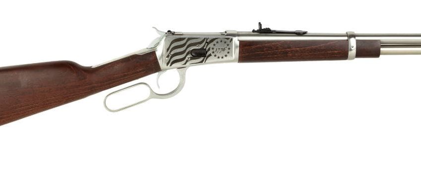 Rossi R92 Carbine 44 Rem Mag 16" Round Barrel,  8+1, Stainless Rec with 1776 Flag Engraving, Hardwood Stock 920441693EN1
