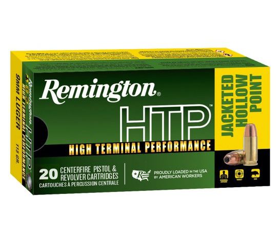 Remington High Terminal Performance 9 mm Luger 115 Grain Jacketed Hollow Point Centerfire Pistol Ammo, 20 Rounds, 28288